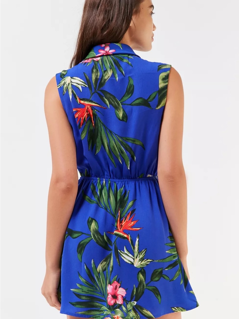 Urban Outfitters Blue Tropical Print Mini Dress - Picture 4 of 8